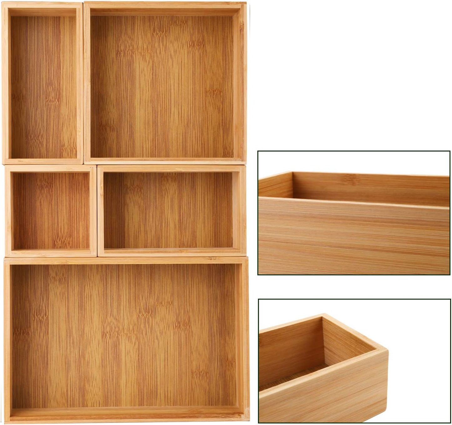 Set 5 cajas organizadoras bambú para oficina cocina