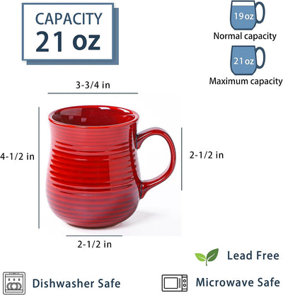 Taza cerámica 21oz hecha a mano asa rojo