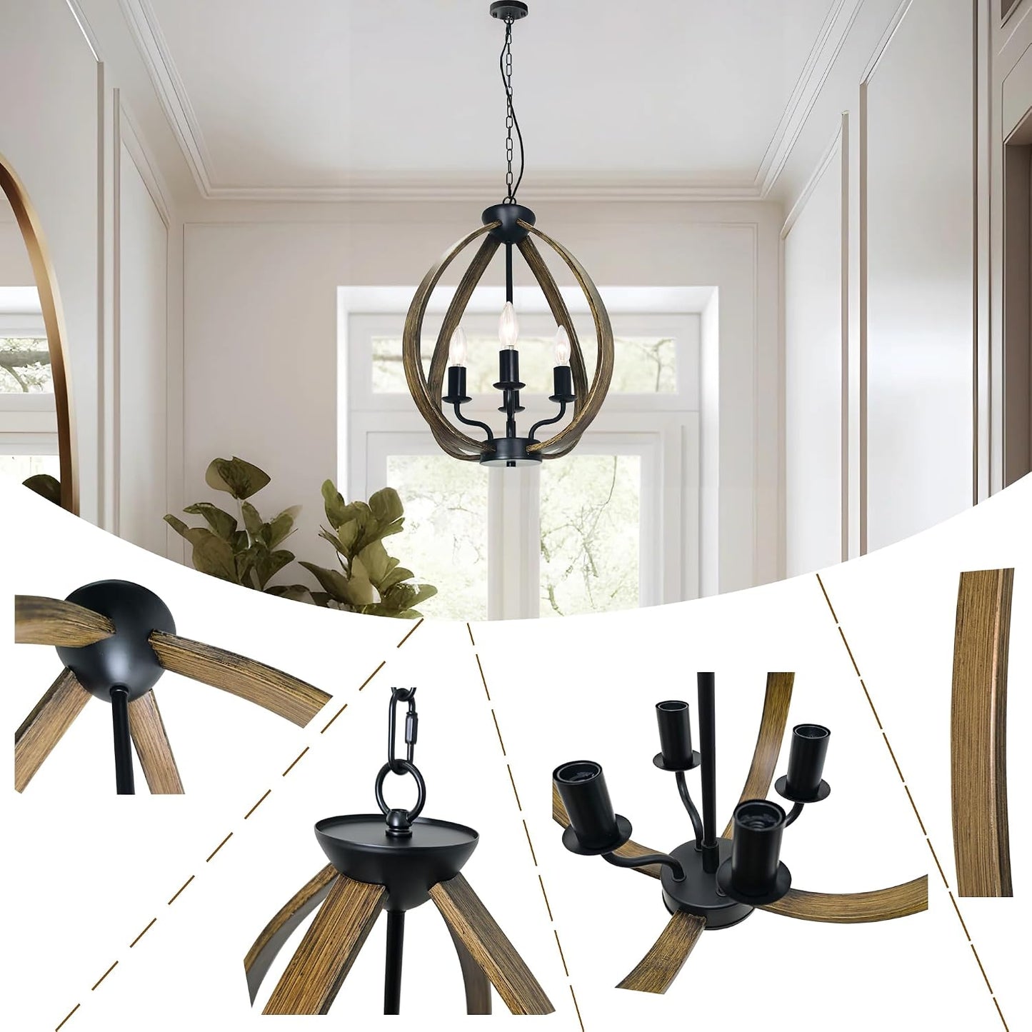 Lámpara colgante rústica 4 luces 16.4pulg para comedor