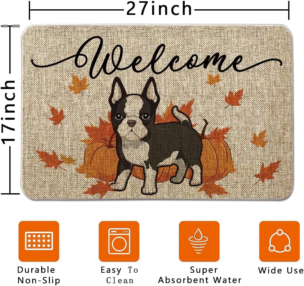 Tapete bienvenida Boston Terrier 17x27" interiores