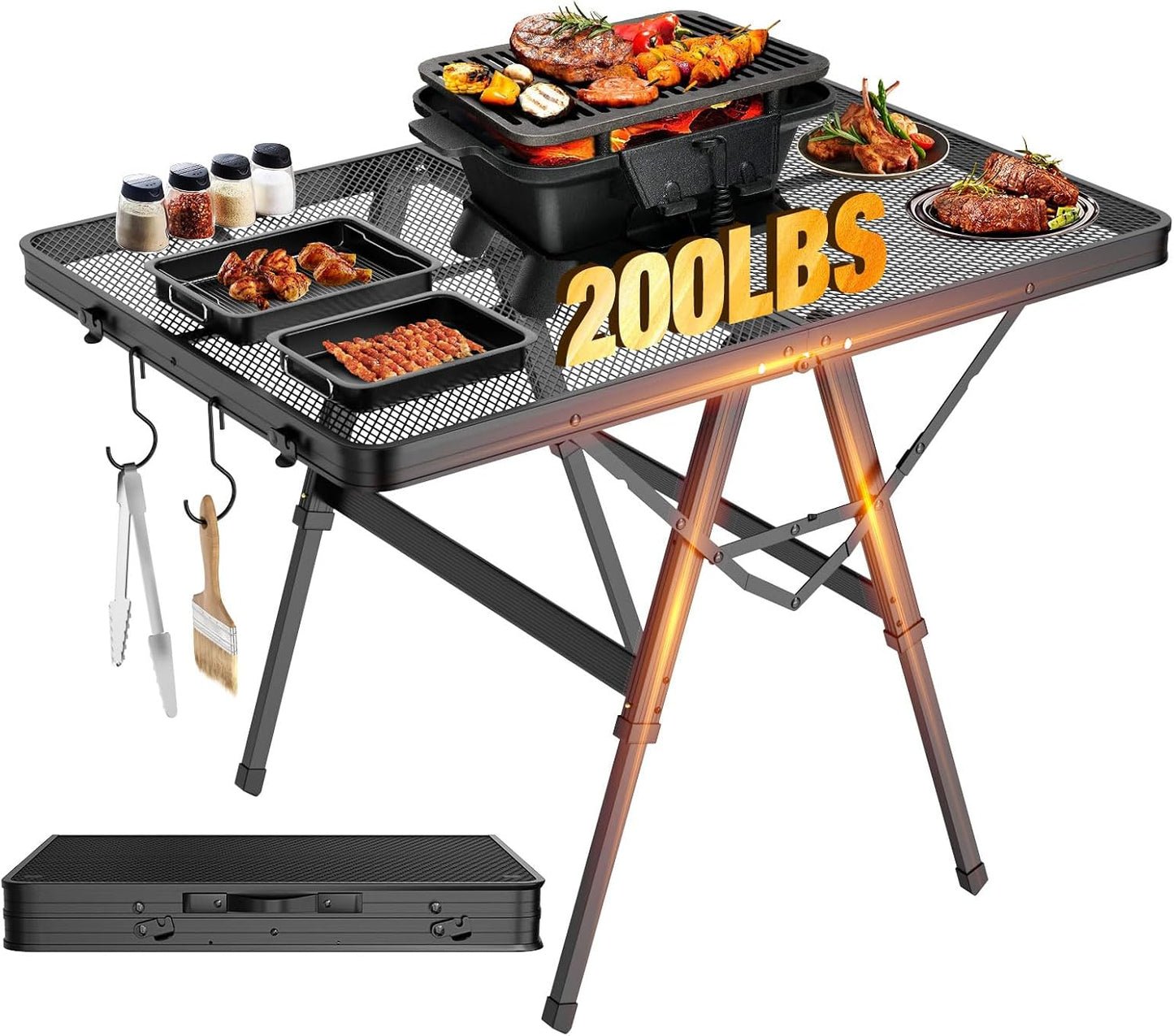 Mesa plegable parrilla malla 200lb 3ft metal ajustable