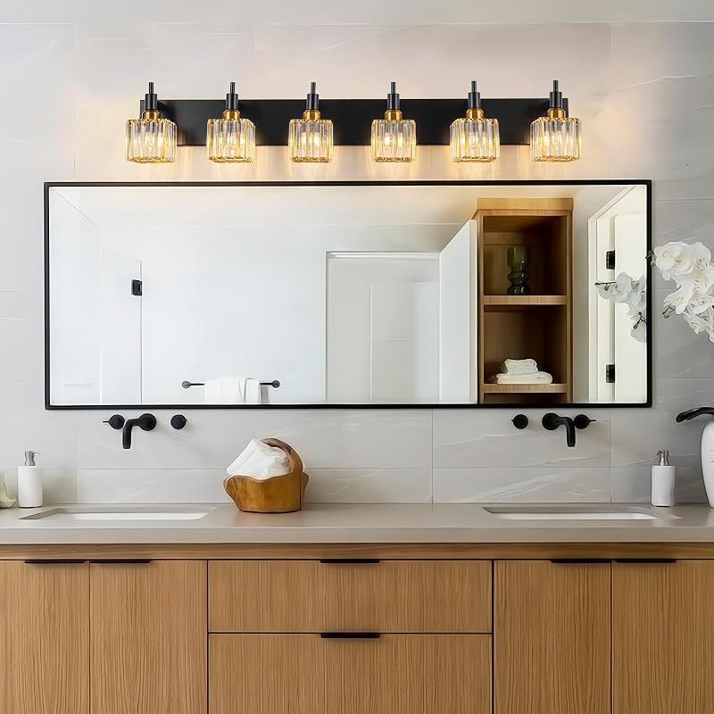 Lámpara baño 6 luces cristal color dorado moderna