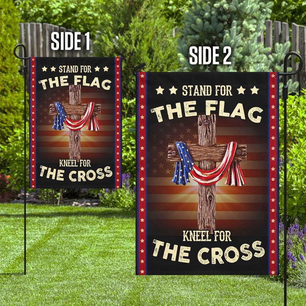 Bandera USA con cruz cristiana 12x18" decoración jardín