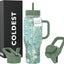 Vaso térmico acero inox con popote 36oz flor almendra