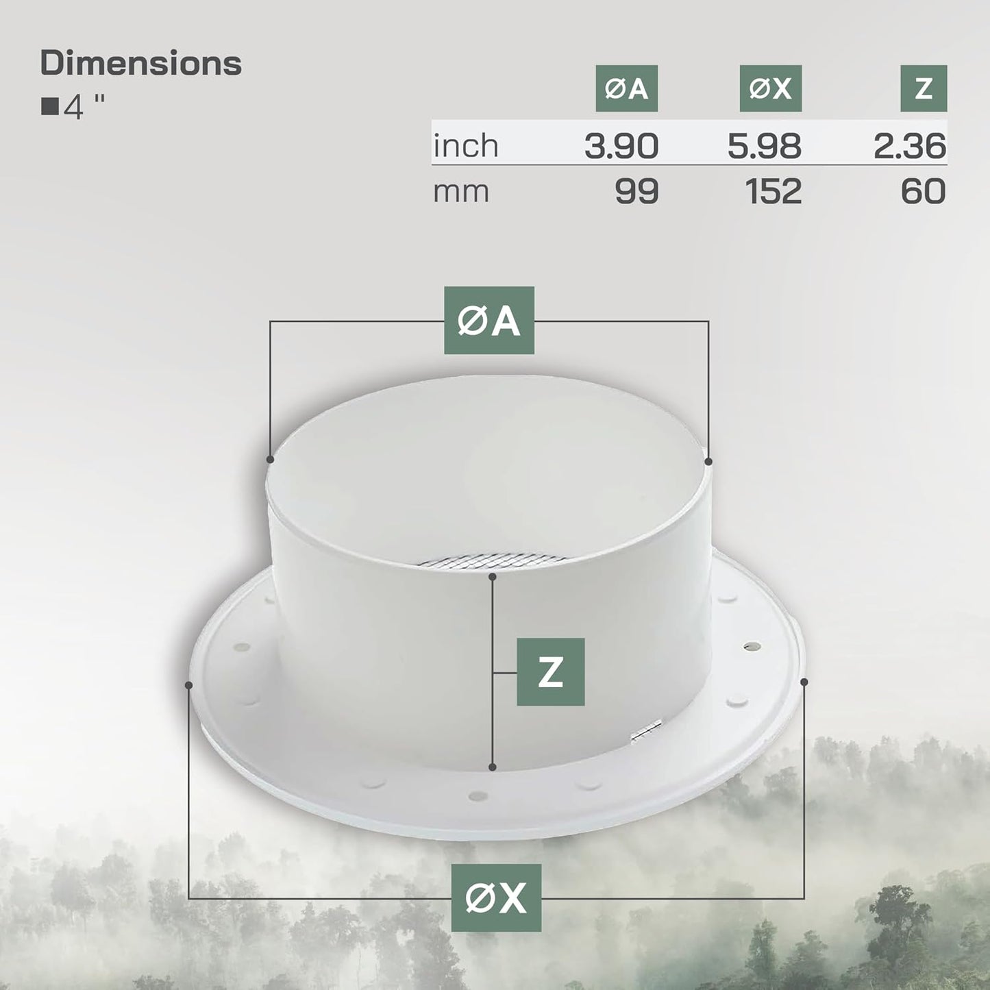 Cubierta ventilación techo 4pulg rejilla desmontable