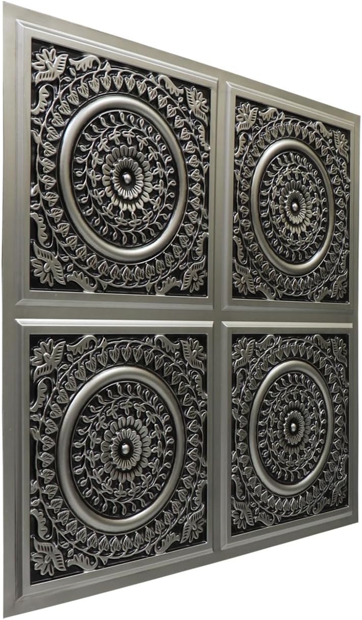 25 Pzas Azulejo PVC 2x2ft Cubiertas 100pies2 Plata Antigua