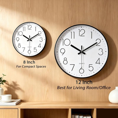 Reloj pared redondo 12pulg cuarzo sin tictac color negro
