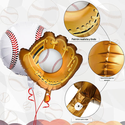 8 Globos Béisbol Aluminio 18pulg Decoración Cumpleaños Adultos