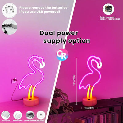 Letrero neón flamenco LED rosadas USB dormitorio fiesta regalo