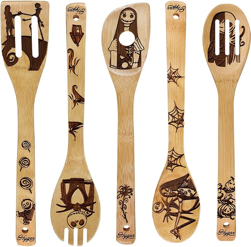 Juego 5 cucharas madera quemada cocina regalo