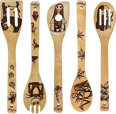 Juego 5 cucharas madera quemada cocina regalo