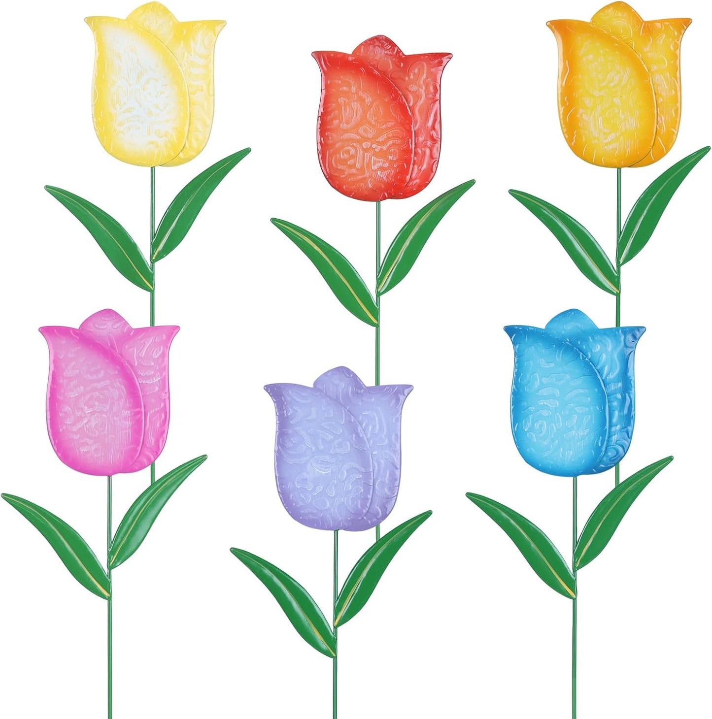 Set 6 flores tulipán metal decoración jardín patio