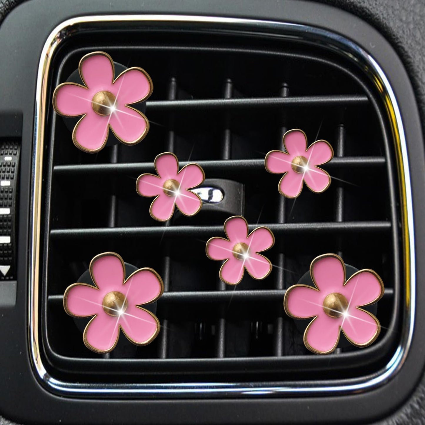 6 Clips Ventilación Flores Margaritas Rosa para Auto