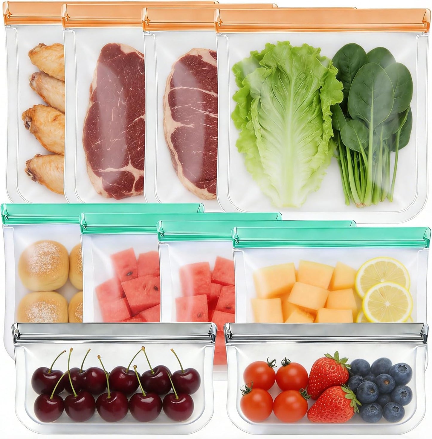 Paquete de 10 bolsas reutilizables para alimentos congelados y lavavajillas
