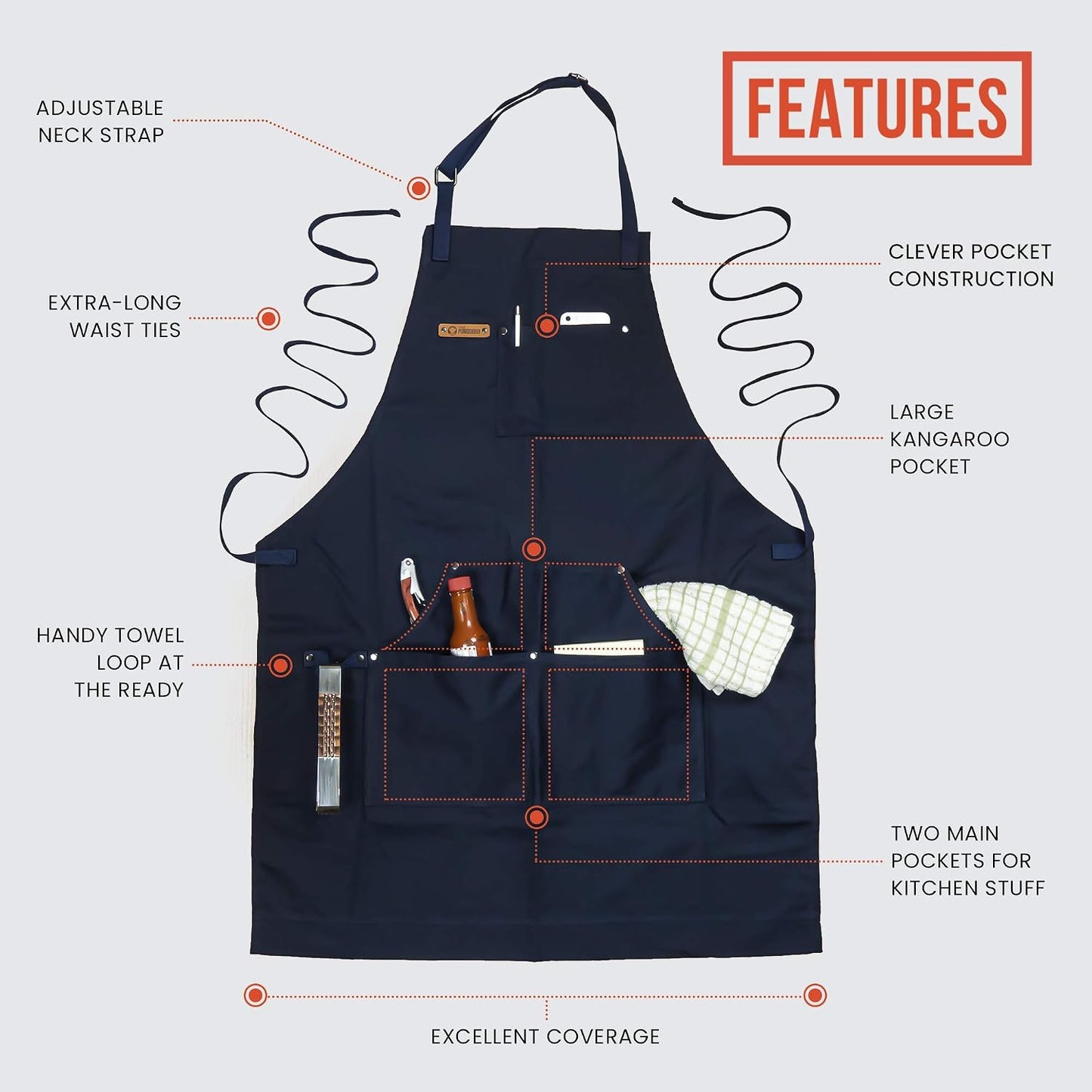 Delantal chef 100% algodón con bolsillos y ajustable