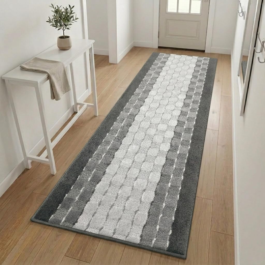 Alfombra pasillo antiderrap lavable 8ft gris antracita