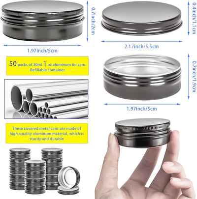 50 Latas Aluminio 1oz con Tapa para Lociones y Especias
