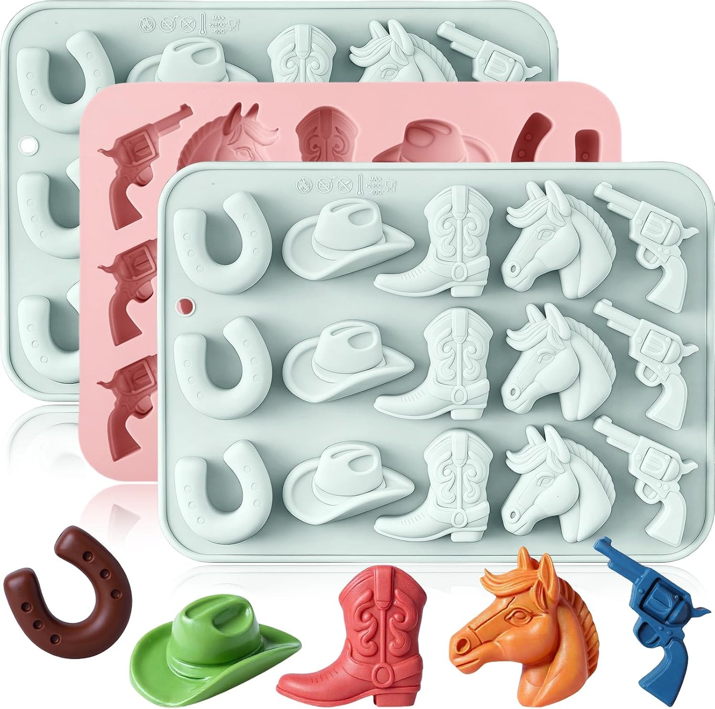 Moldes silicona caramelo chocolate sombrero vaquero caballo