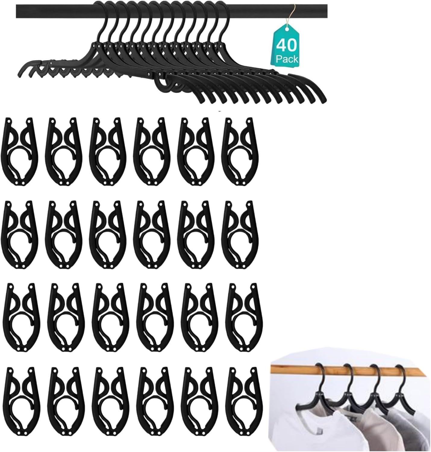 Paquete 40 perchas plegables portátiles para viaje