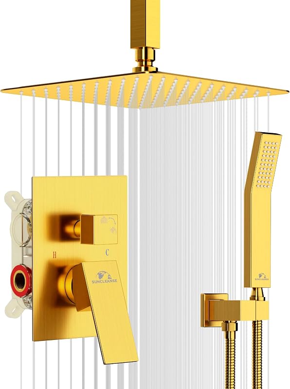 Set grifos regadera lluvia oro cepillado 25.4cm