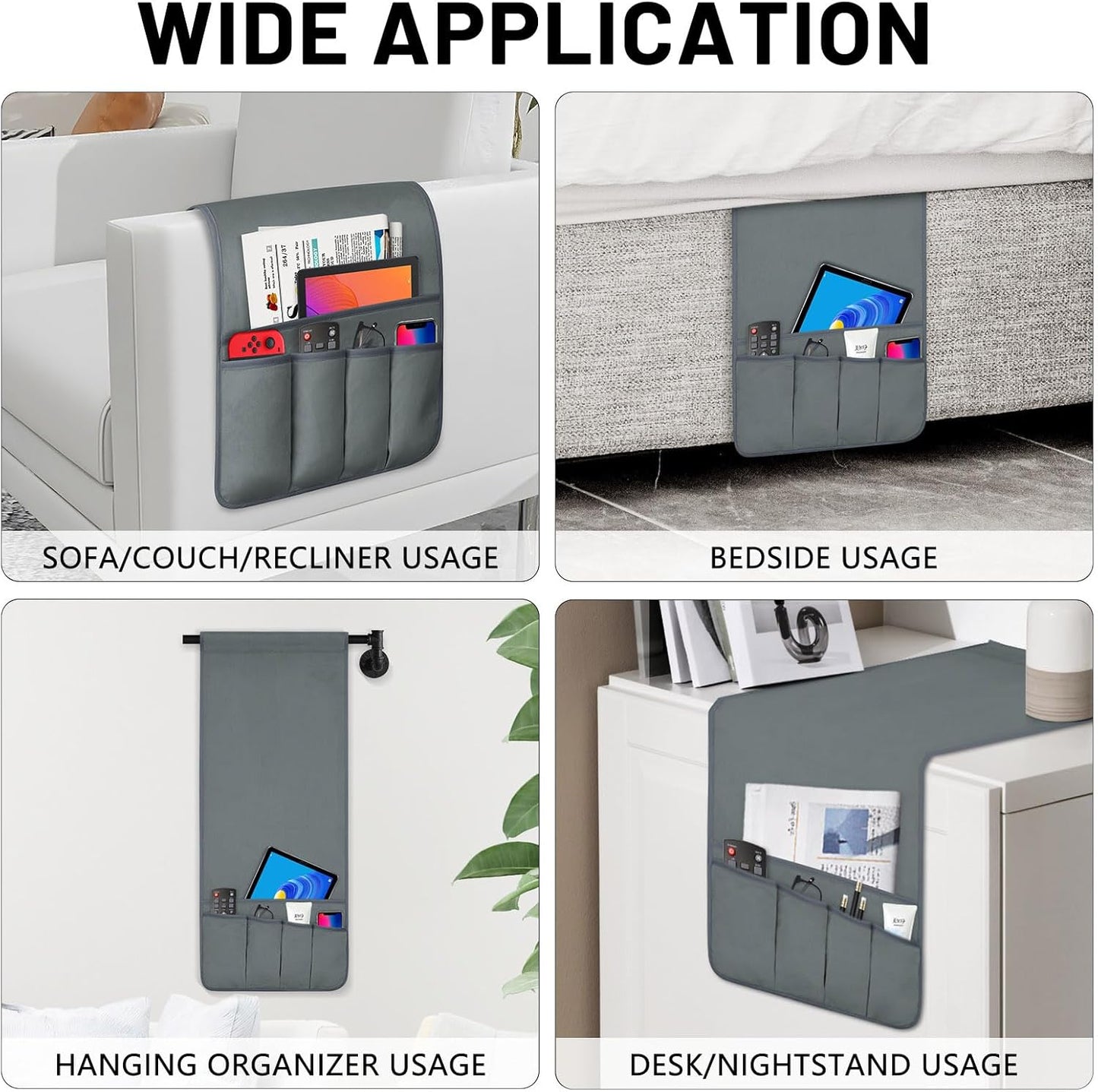 Soporte control remoto TV con 5 bolsillos antideslizante gris