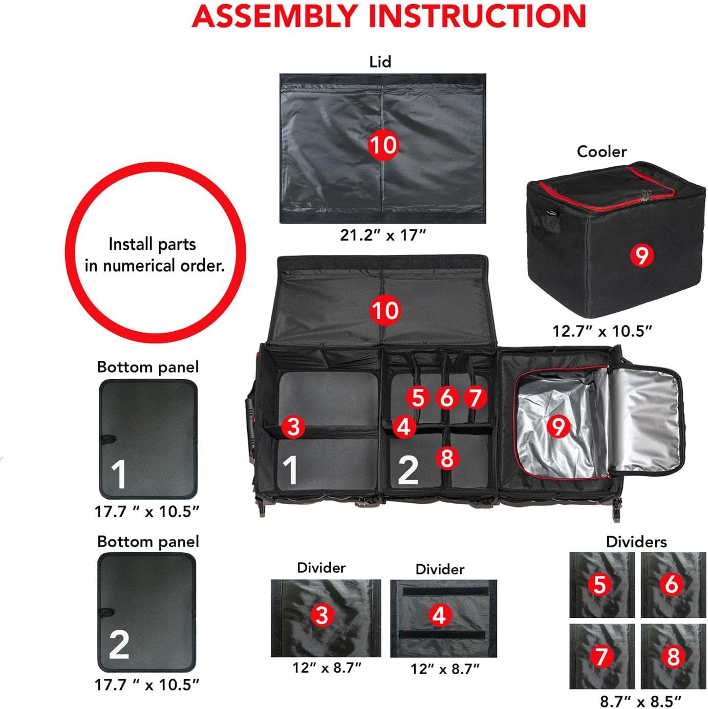 Organiz. maletero coche plegable con tapa y bolsa térmica