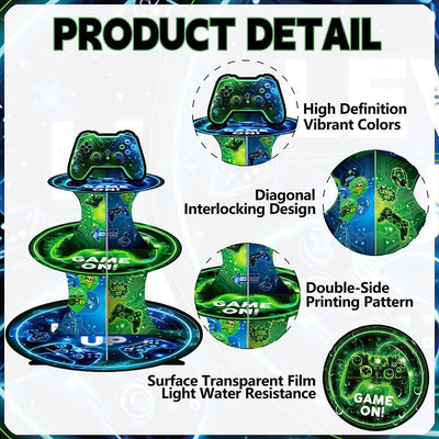 Soporte de 3 niveles para videojuegos, cupcakes, tartas y decoración, color azul y verde