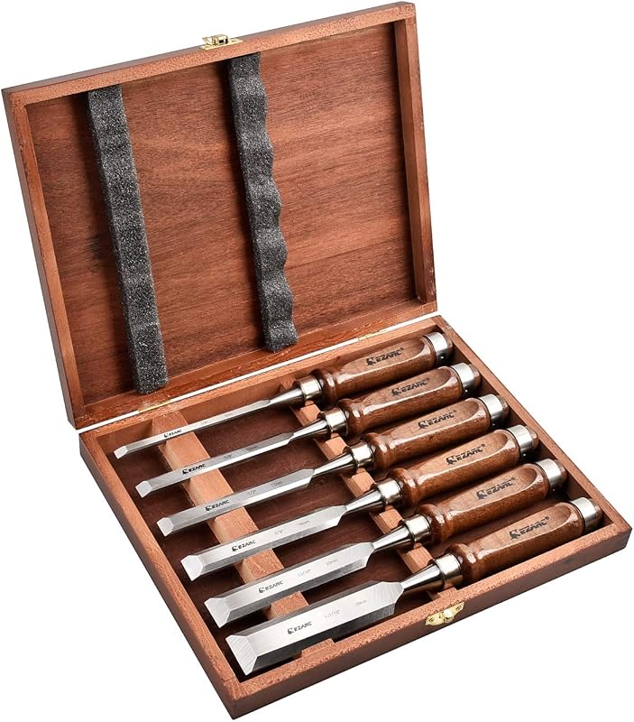 Set 6 Pzas Cincel Madera Carpintería Estuche Madera