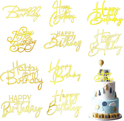 10 Adornos Dorados Letras Acrílicas para Pastel Cumpleaños