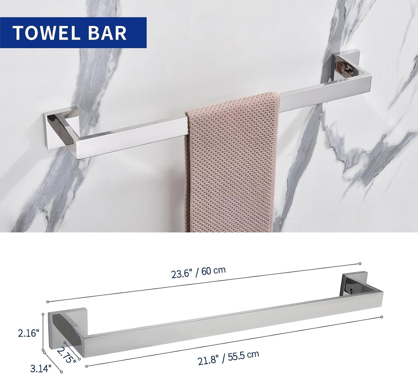 Set 5 Pzas Accesorios Baño Acero Inox Soporte Papel 24pulg