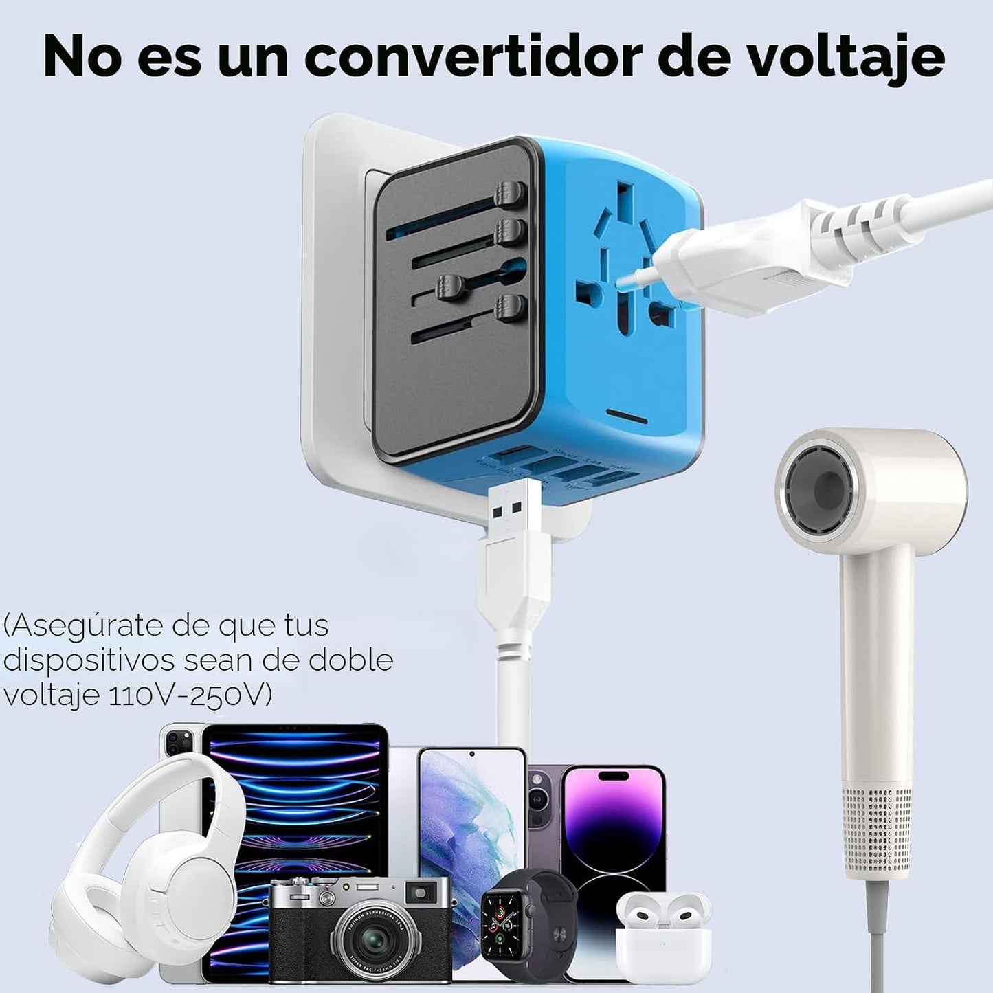 Adaptador viaje universal 4 puertos USB C/A y CA