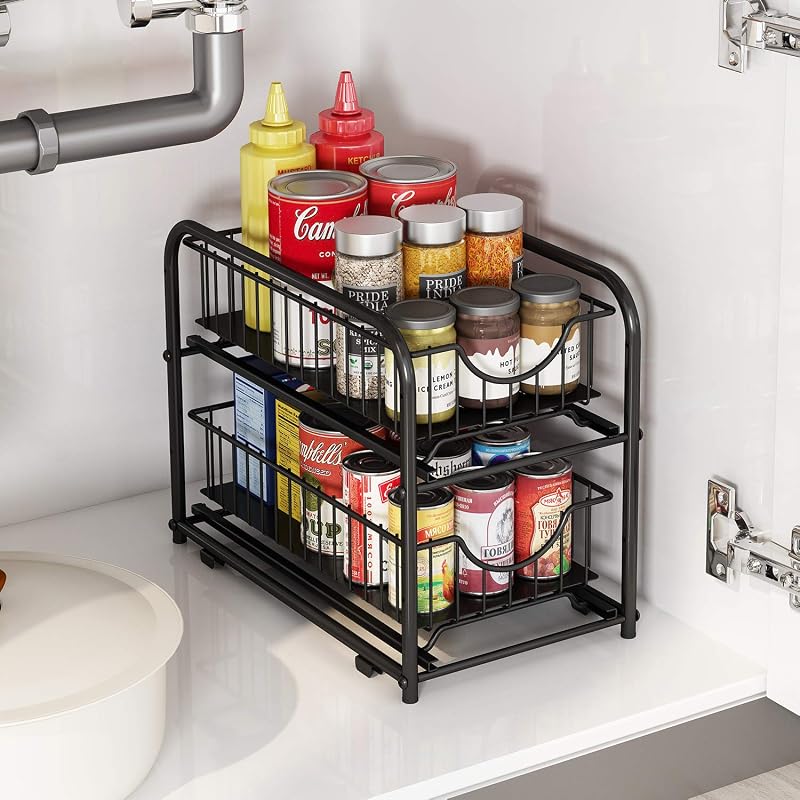 Organiz. gabinete 2 niveles cajón deslizante cocina baño