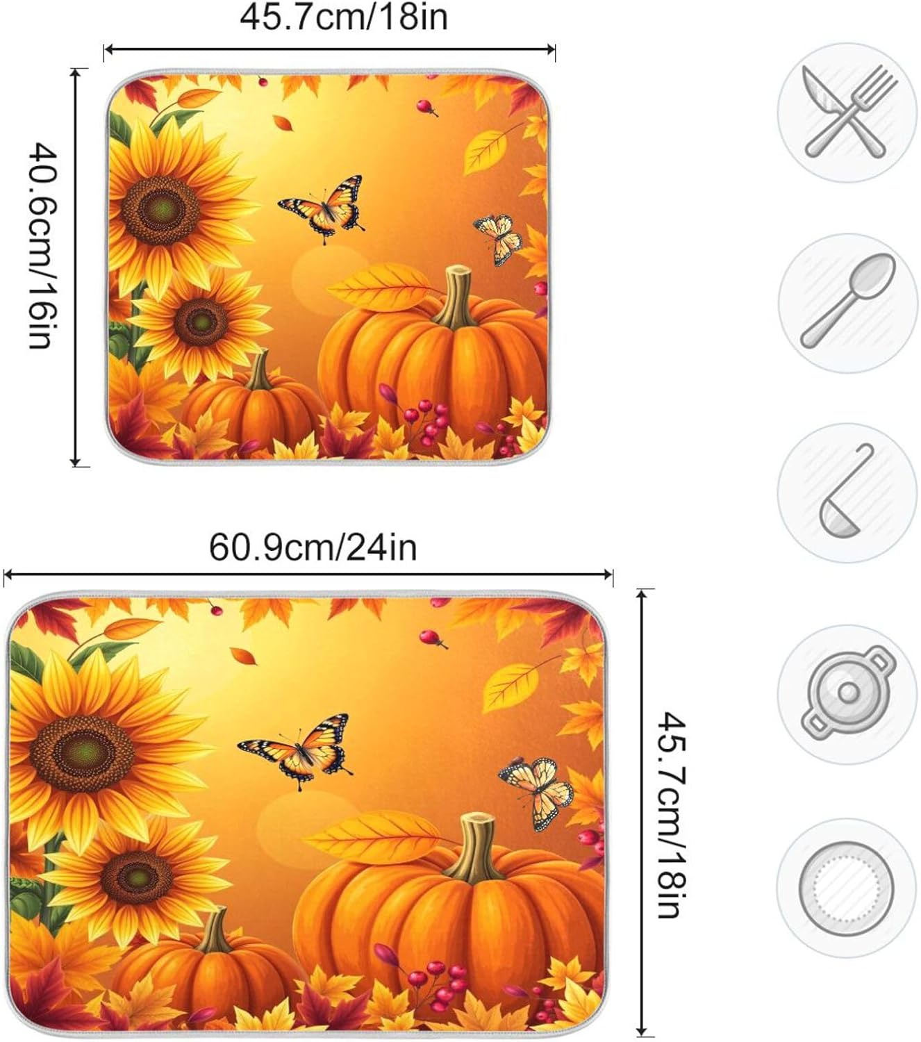 Manta secadora otoño 18x24pulg hojas calabaza cocina