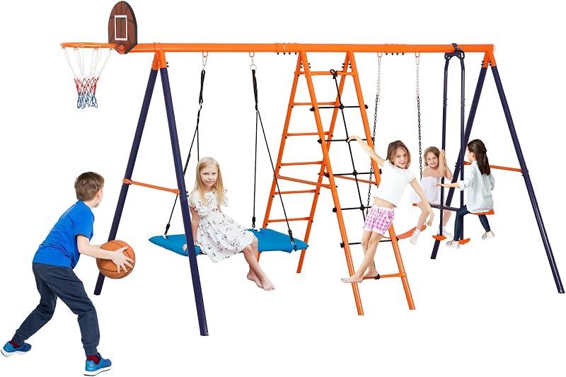 Set columpios metal niños escalera redes patio trasero