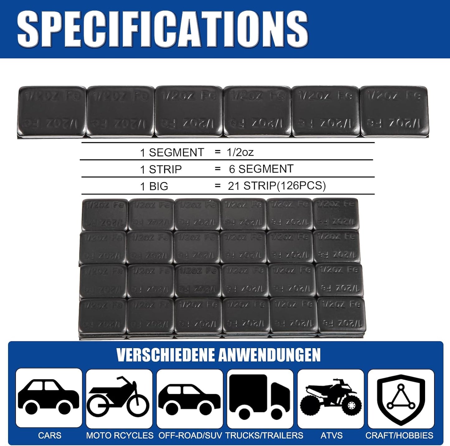126 Pesas Adhesivas Rueda 0.5oz Negro para Autos Camiones