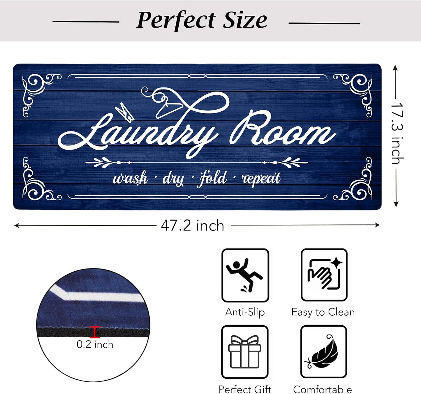 Alfombra antideslizante goma 17x47pulg azul baño cocina