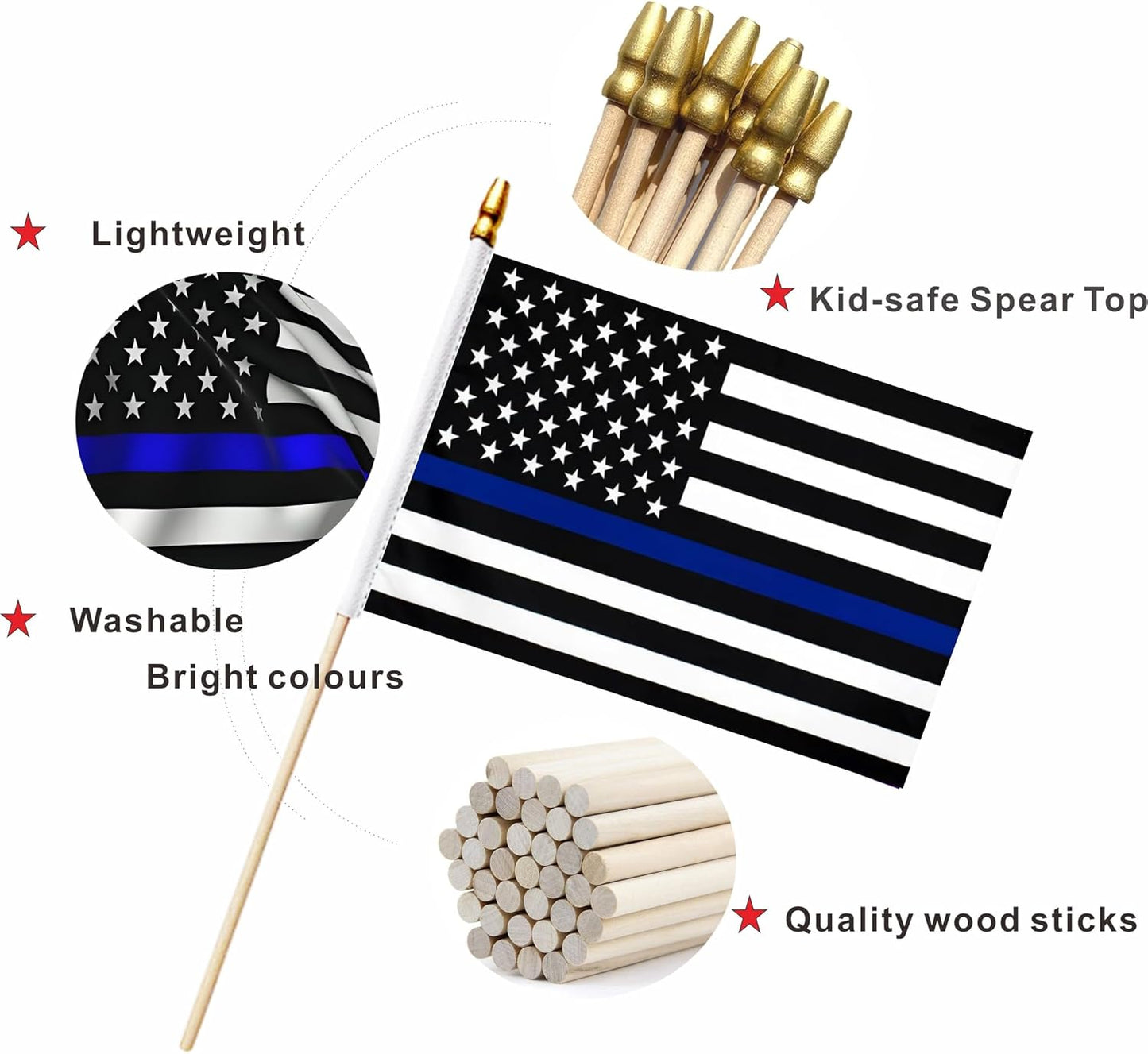 20 Banderas Policiales Mini Thin Blue Line