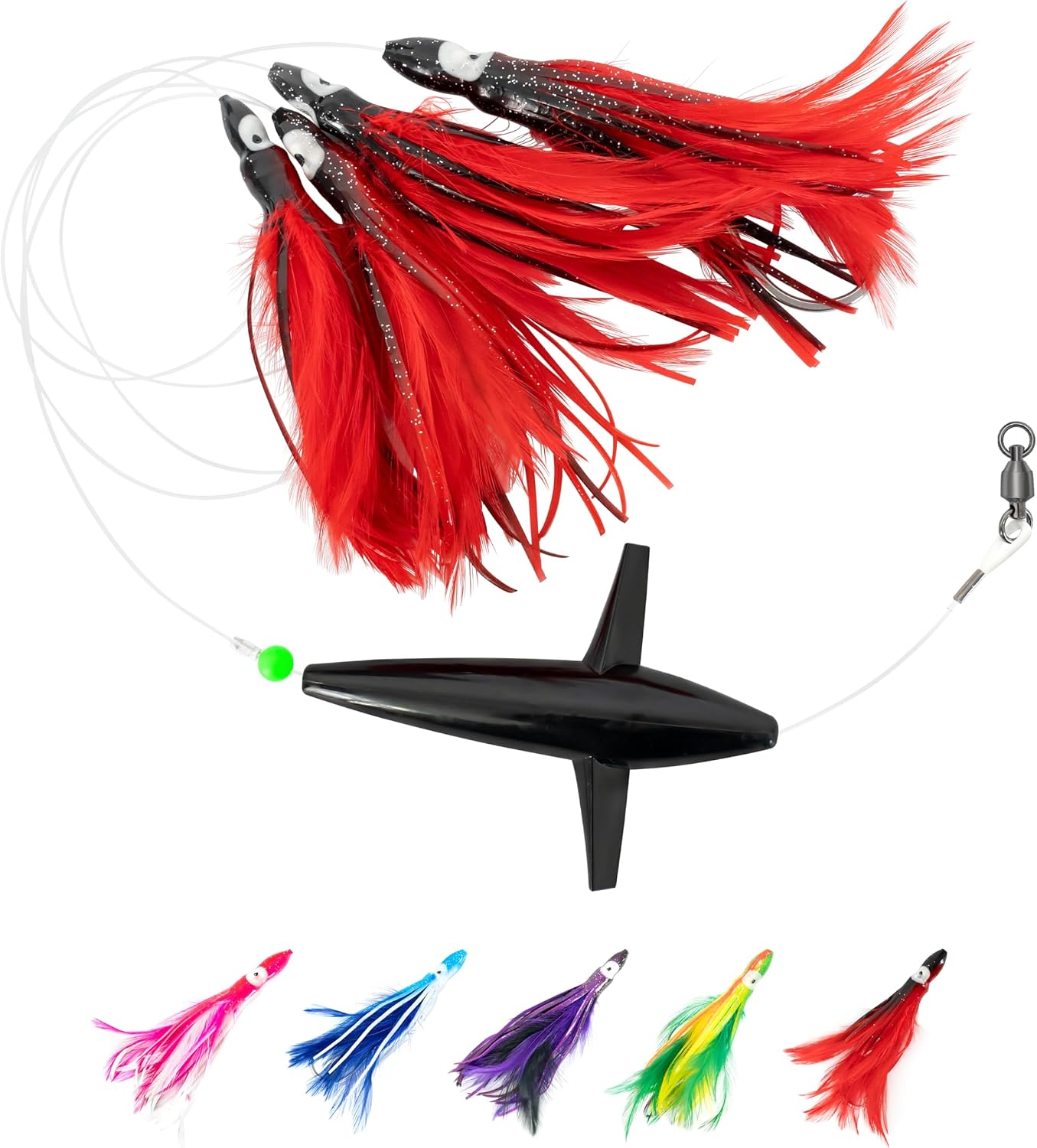 Señuelo pesca plumas atún 6" gancho acero inox negro/rojo