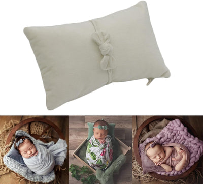 Traje foto recién nacido con almohada terciopelo diadema beige