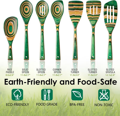 7 Pzas Cucharas Pakkawood Cocina Color Oasis Antiadherente