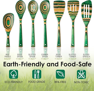 7 Pzas Cucharas Pakkawood Cocina Color Oasis Antiadherente