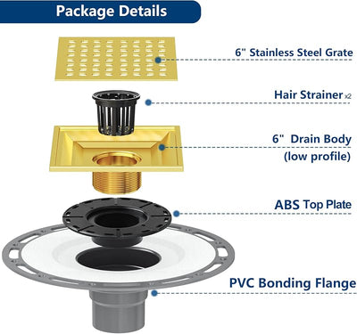 Drenaje ducha 6pulg acero inox 304 dorado con base PVC