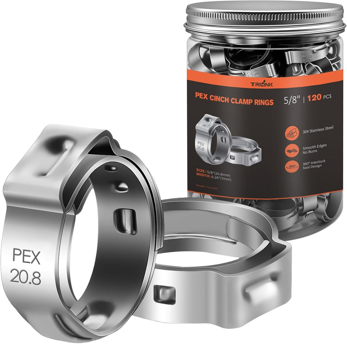 Anillos engarce PEX 5/8pulg acero inox 304 set 120