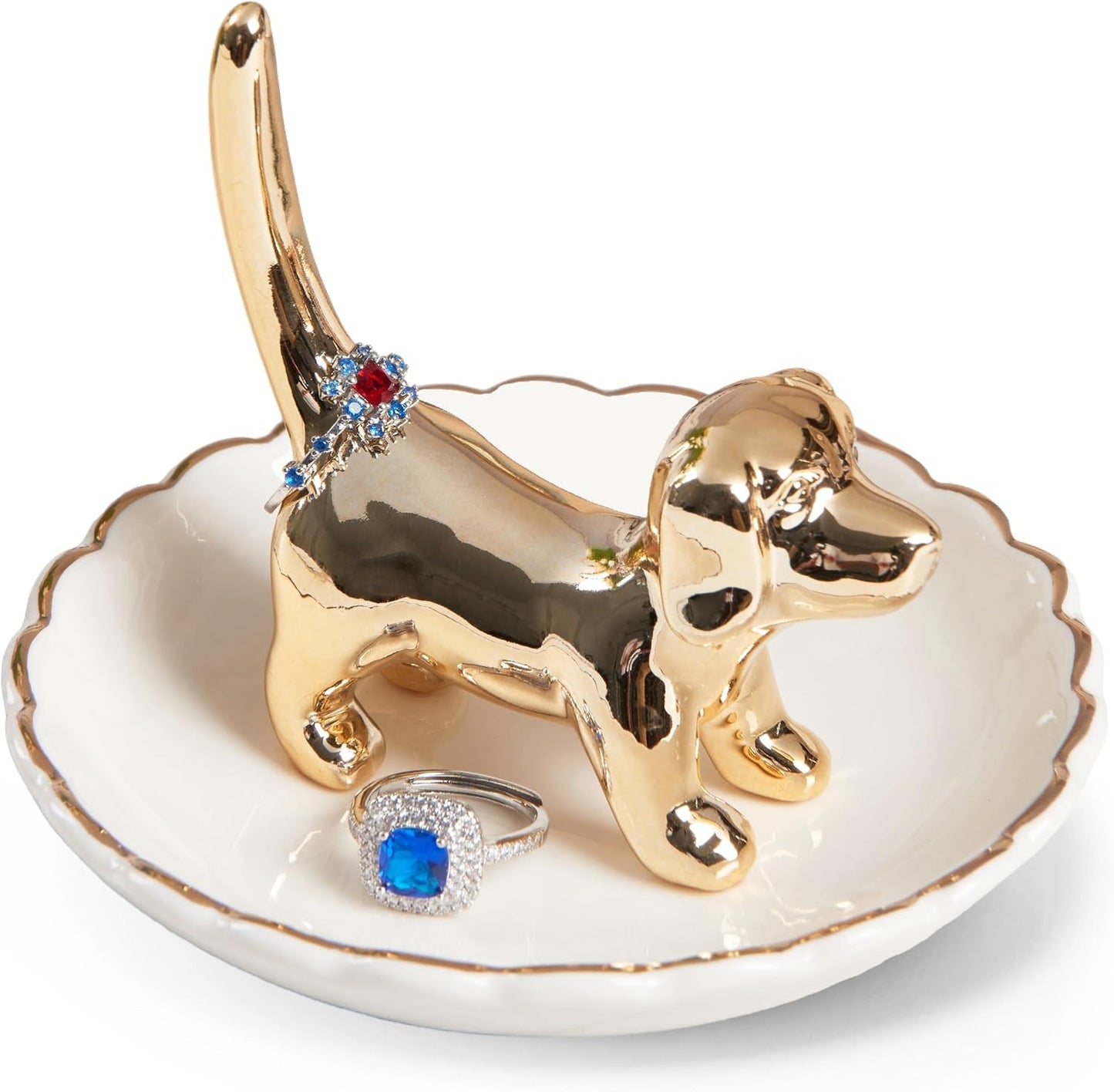 Soporte anillos dorado regalo perro Navidad cumpleaños