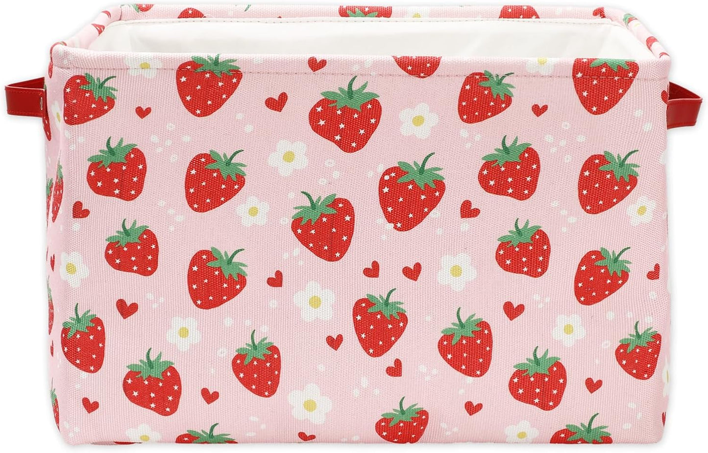 Cesta tela roja y rosa plegable con asa 15x10.2"