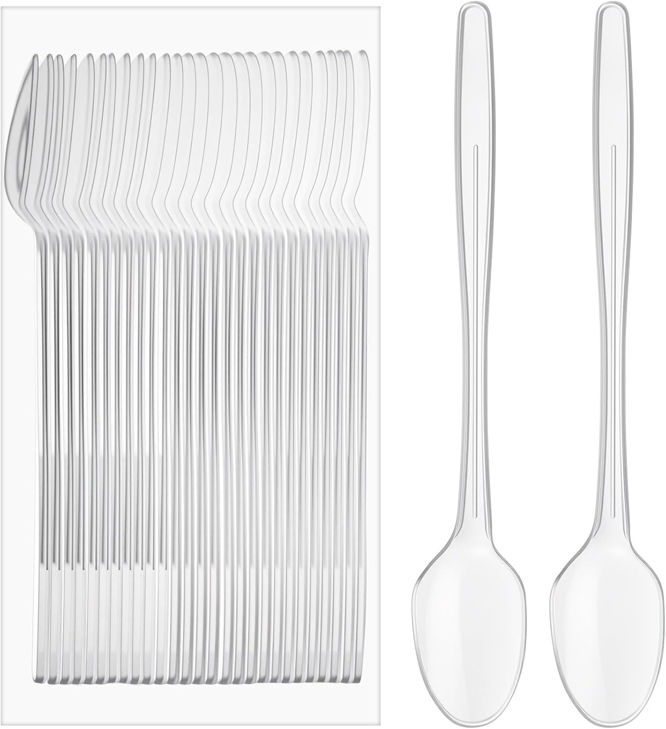 50 Cucharas Plástico Helado Mango Largo 8pulg Transparente