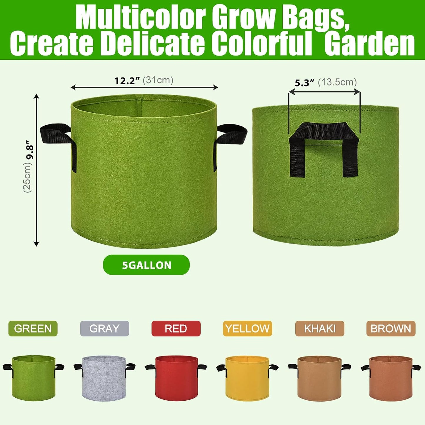 6 Pzas Bolsas Cultivo Tela 5gal Transpirables con Asas