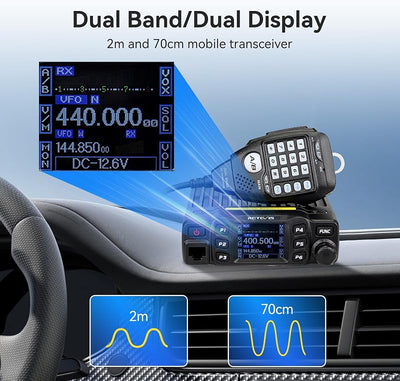 Radio móvil dual banda 2m 70cm con antena y pantalla