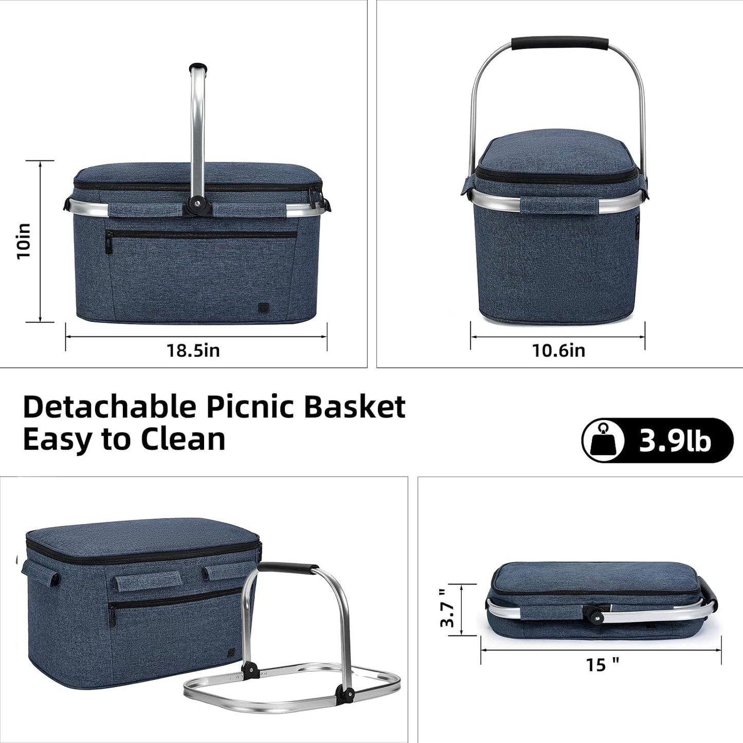 Cesta pícnic aislada 32L con 2 cajas hielo plegable reforzada