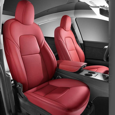 Fundas asiento cuero Tesla Model Y set 5 asientos borgoña